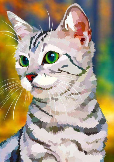 Diamond Painting Grijze Kat Met Groene Ogen met Ronde steentjes 70x100cm - Beste Kwaliteit